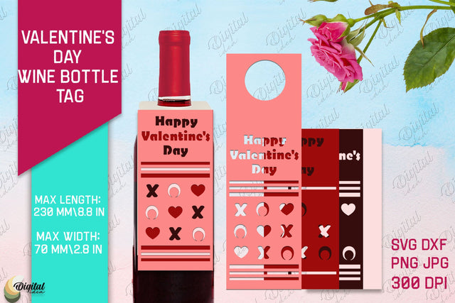 Valentine's Day Wine Bottle Tag Paper Cut. Tic Tac Toe SVG 3D Paper Evgenyia Guschina 