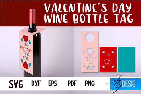 Valentine's Day Wine Bottle Tag SVG | Paper Cut Design | SVG File SVG Fly Design 