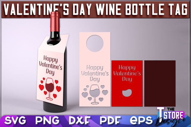 Valentine's Day Wine Bottle Tag | Valentine's Day Gift Idea | Holiday Bottle Tag | SVG File SVG The T Store Design 