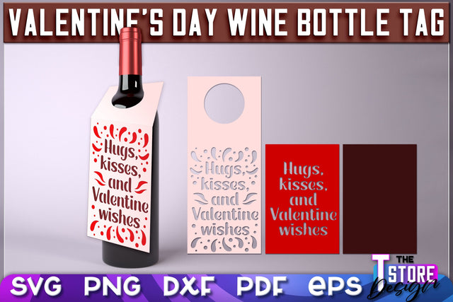 Valentine's Day Wine Bottle Tag | Valentine's Day Gift Idea | Holiday Bottle Tag | SVG File SVG The T Store Design 