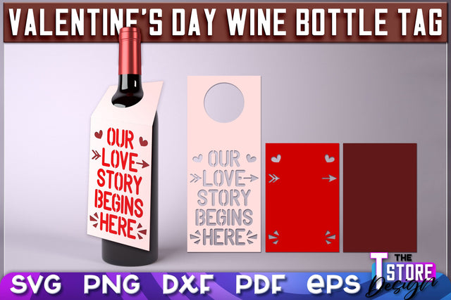 Valentine's Day Wine Bottle Tag | Valentine's Day Gift Idea | Holiday Bottle Tag | SVG File SVG The T Store Design 