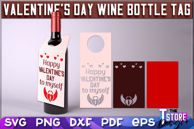 Valentine's Day Wine Bottle Tag | Valentine's Day Gift Idea | Holiday Bottle Tag | SVG File SVG The T Store Design 