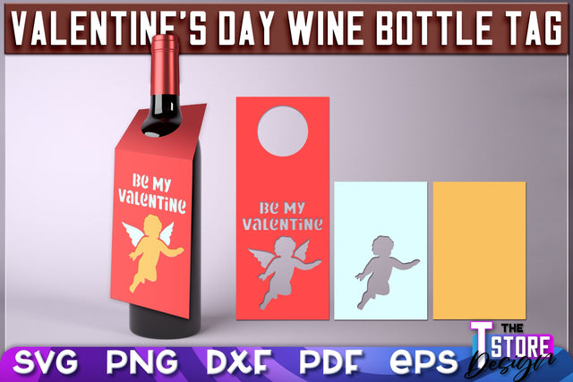 Valentine's Day Wine Bottle Tag | Valentine's Day Gift Idea | Holiday Bottle Tag | SVG File SVG The T Store Design 