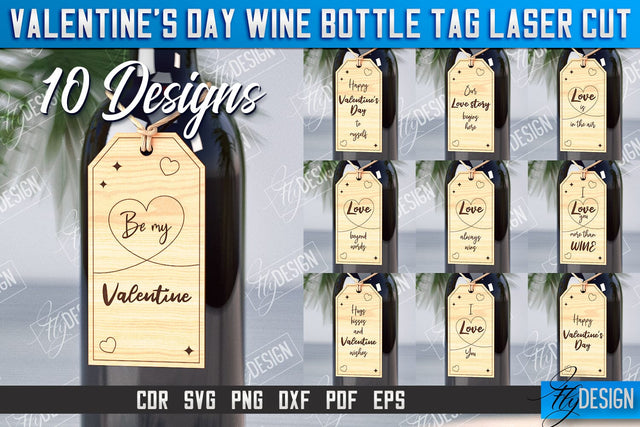 Valentine's Day Wine Bottle Tag | Wine Bottle Laser Cut | Wine Bottle Design SVG Fly Design 