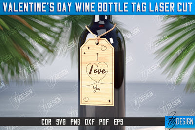Valentine's Day Wine Bottle Tag | Wine Bottle Laser Cut | Wine Bottle Design SVG Fly Design 