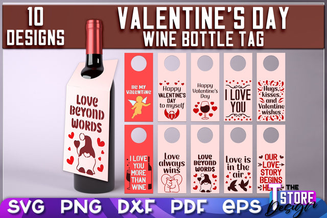 Valentine's Day Wine Bottle Tags Bundle | Valentine's Day Gift Idea | Holiday Bottle Tags | SVG Files SVG The T Store Design 