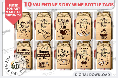 Valentine's Day Wine Bottle Tags Laser Cut Bundle. Love SVG SVG Evgenyia Guschina 