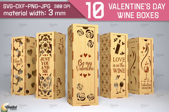 Valentine's Day Wine Box Bundle Laser Cut. Favor Box SVG SVG Evgenyia Guschina 