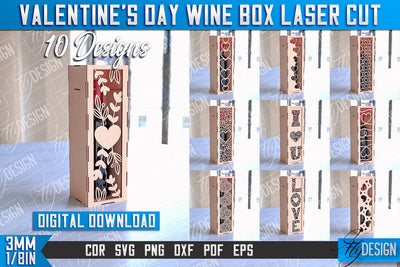 Valentine's Day Wine Box Laser Cut | Gift Wine Box Laser Cut Design | CNC Files SVG Fly Design 