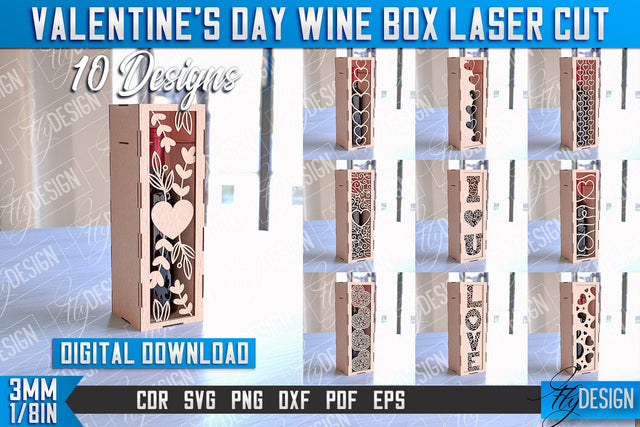 Valentine's Day Wine Box Laser Cut | Gift Wine Box Laser Cut Design | CNC Files SVG Fly Design 