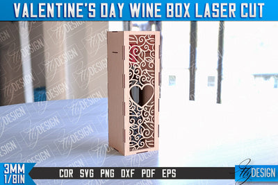 Valentine's Day Wine Box Laser Cut | Gift Wine Box Laser Cut Design | CNC Files SVG Fly Design 