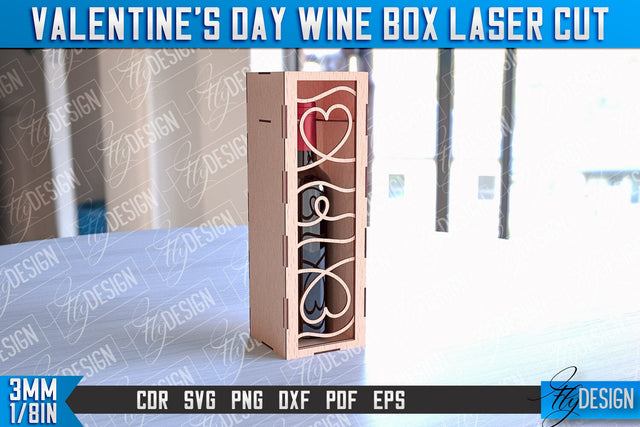 Valentine's Day Wine Box Laser Cut | Gift Wine Box Laser Cut Design | CNC Files SVG Fly Design 