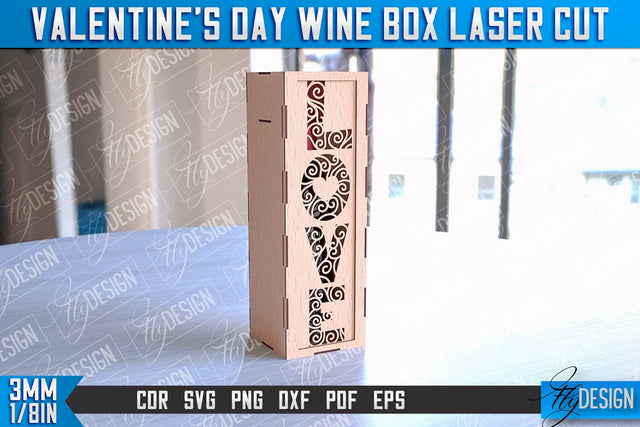 Valentine's Day Wine Box Laser Cut | Gift Wine Box Laser Cut Design | CNC Files SVG Fly Design 