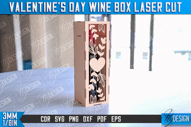 Valentine's Day Wine Box Laser Cut | Gift Wine Box Laser Cut Design | CNC Files SVG Fly Design 