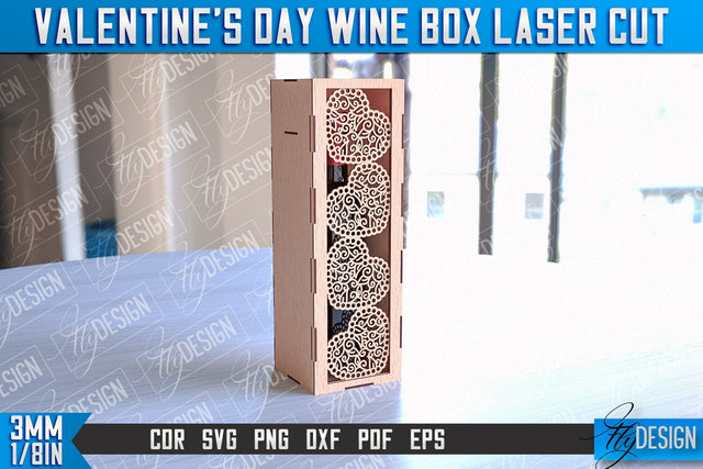 Valentine's Day Wine Box Laser Cut | Gift Wine Box Laser Cut Design | CNC Files SVG Fly Design 
