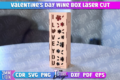 Valentine's Day Wine Box | Valentine's Gift Idea | 3D Wine Box Pattern | CNC Files SVG The T Store Design 