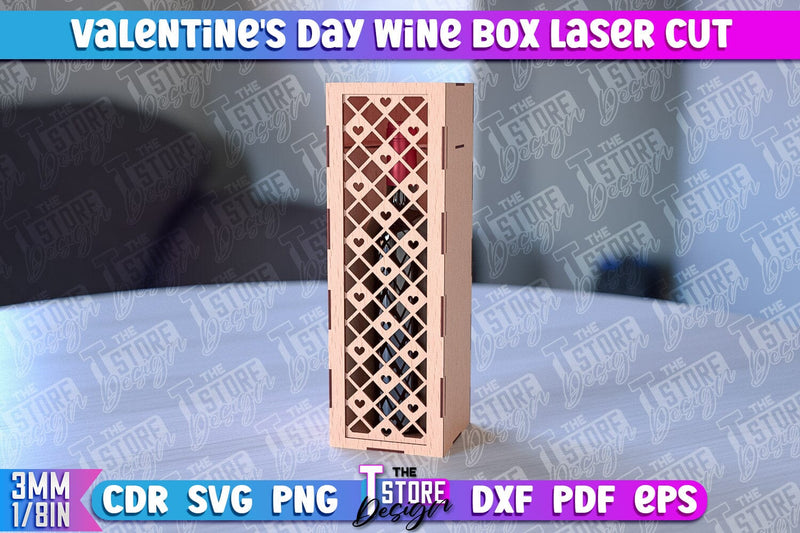 Valentine's Day Wine Box | Valentine's Gift Idea | 3D Wine Box Pattern | CNC Files SVG The T Store Design 