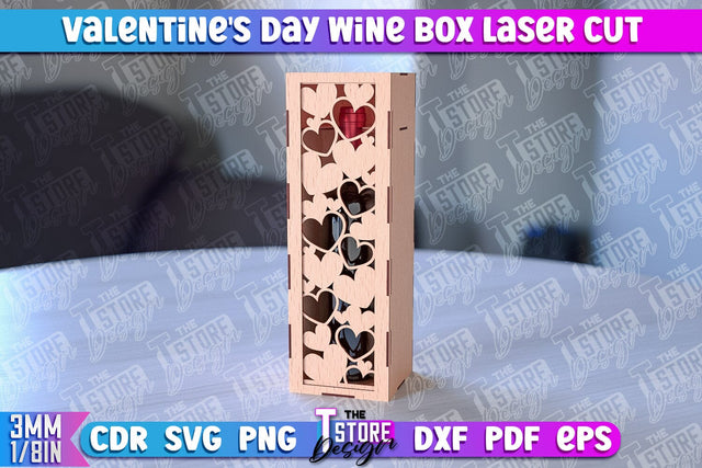 Valentine's Day Wine Box | Valentine's Gift Idea | 3D Wine Box Pattern | CNC Files SVG The T Store Design 