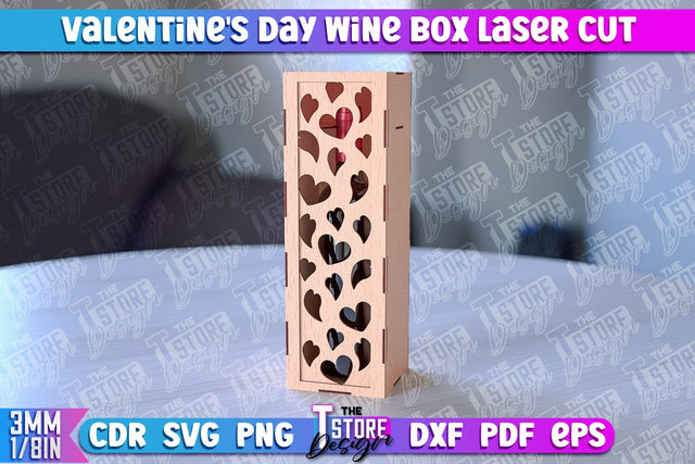 Valentine's Day Wine Box | Valentine's Gift Idea | 3D Wine Box Pattern | CNC Files SVG The T Store Design 