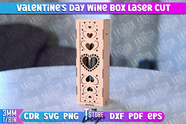 Valentine's Day Wine Box | Valentine's Gift Idea | 3D Wine Box Pattern | CNC Files SVG The T Store Design 