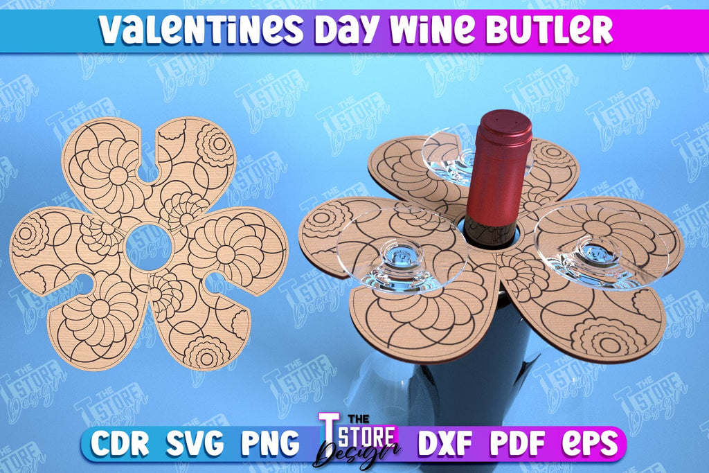 Valentines Day Wine Butler Laser Cut Bundle, Wine Caddy SVG, Wine Glass ...