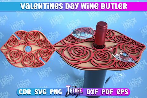 Valentines Day Wine Butler Laser Cut Bundle, Wine Caddy SVG, Wine Glass Bottle Holder, Valentine's Day Gift, Home Decor, Wine Box SVG The T Store Design 