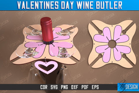 Valentines Day Wine Butler Laser Cut Design, Wine Caddy SVG, Wine Glass Bottle Holder SVG Fly Design 