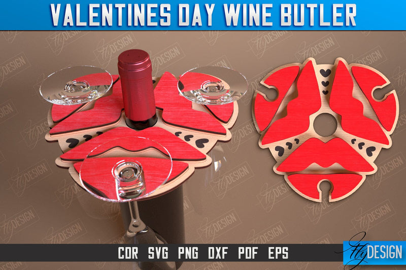 Valentines Day Wine Butler Laser Cut Design, Wine Caddy SVG, Wine Glass ...
