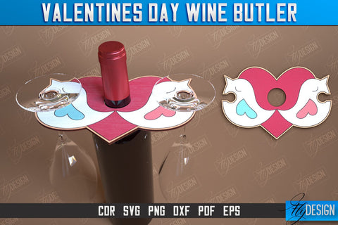 Valentines Day Wine Butler Laser Cut Design, Wine Caddy SVG, Wine Glass Bottle Holder SVG Fly Design 