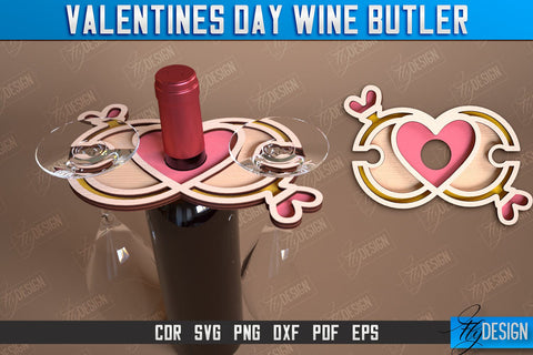 Valentines Day Wine Butler Laser Cut Design, Wine Caddy SVG, Wine Glass Bottle Holder SVG Fly Design 
