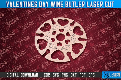Valentine's Day Wine Butler | Valentine's Design | CNC File SVG Fly Design 