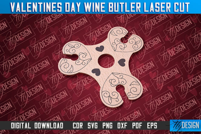Valentine's Day Wine Butler | Valentine's Design | CNC File SVG Fly Design 