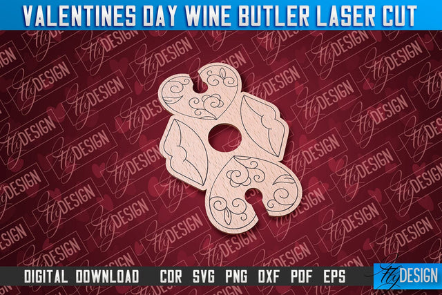 Valentine's Day Wine Butler | Valentine's Design | CNC File SVG Fly Design 