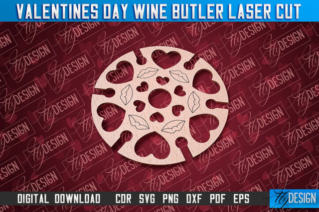 Valentine's Day Wine Butler | Valentine's Design | CNC File SVG Fly Design 