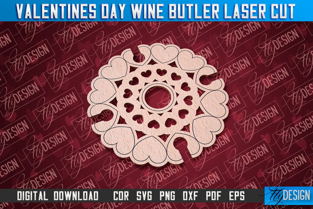 Valentine's Day Wine Butler | Valentine's Design | CNC File SVG Fly Design 