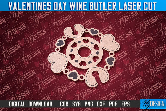 Valentine's Day Wine Butler | Valentine's Design | CNC File SVG Fly Design 