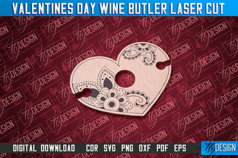 Valentine's Day Wine Butler | Valentine's Design | CNC File SVG Fly Design 