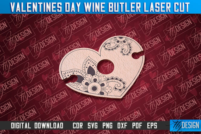 Valentine's Day Wine Butler | Valentine's Design | CNC File SVG Fly Design 
