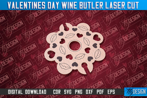 Valentine's Day Wine Butler | Valentine's Design | CNC File SVG Fly Design 