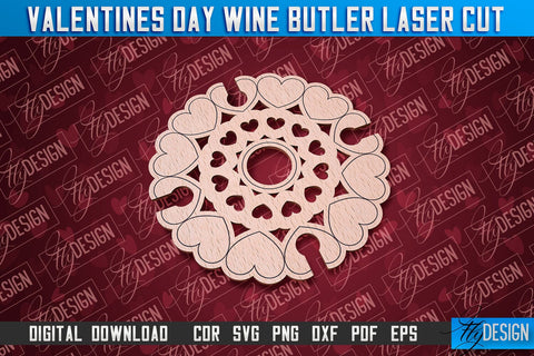 Valentine's Day Wine Butler | Valentine's Design | CNC File SVG Fly Design 