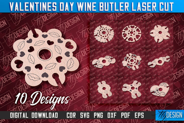 Valentine's Day Wine Butler | Valentine's Design | CNC File SVG Fly Design 