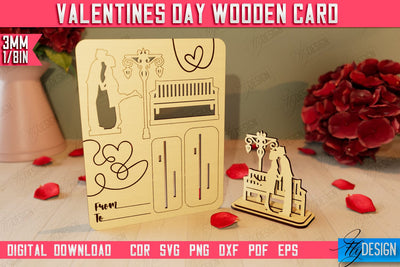 Valentine's Day Wooden Card | Romantic Gift | Greeting Card | Standing Card | CNC File SVG Fly Design 