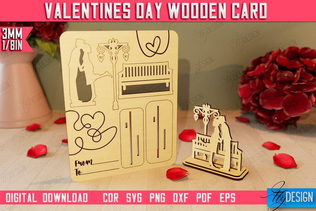 Valentine's Day Wooden Card | Romantic Gift | Greeting Card | Standing Card | CNC File SVG Fly Design 