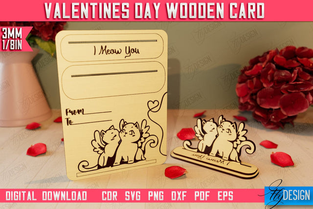 Valentine's Day Wooden Card | Romantic Gift | Greeting Card | Standing Card | CNC File SVG Fly Design 