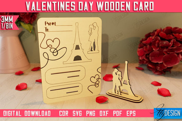 Valentine's Day Wooden Card | Romantic Gift | Greeting Card | Standing Card | CNC File SVG Fly Design 