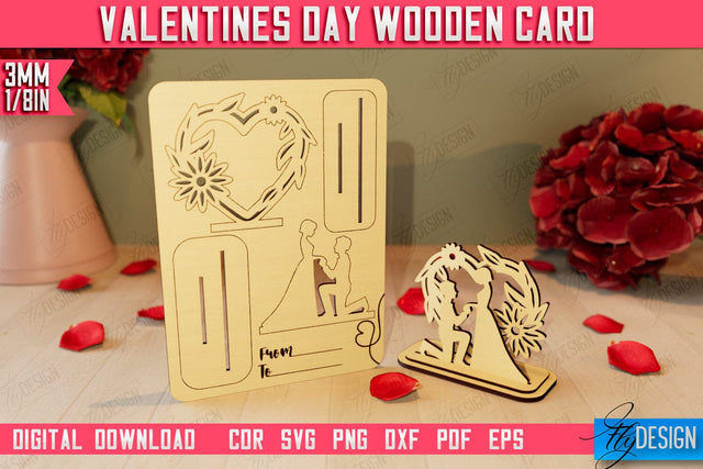 Valentine's Day Wooden Card | Romantic Gift | Greeting Card | Standing Card | CNC File SVG Fly Design 