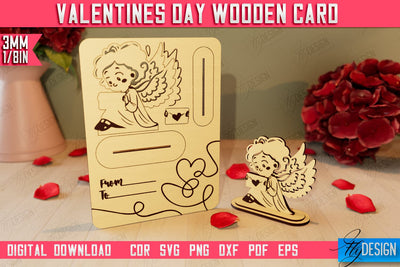 Valentine's Day Wooden Card | Romantic Gift | Greeting Card | Standing Card | CNC File SVG Fly Design 