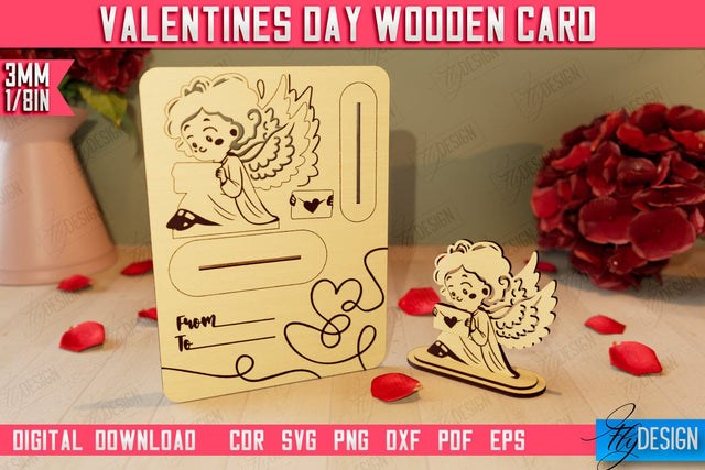 Valentine's Day Wooden Card | Romantic Gift | Greeting Card | Standing Card | CNC File SVG Fly Design 