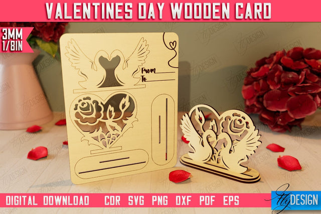 Valentine's Day Wooden Card | Romantic Gift | Greeting Card | Standing Card | CNC File SVG Fly Design 