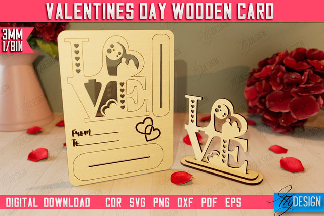 Valentine's Day Wooden Card | Romantic Gift | Greeting Card | Standing Card | CNC File SVG Fly Design 
